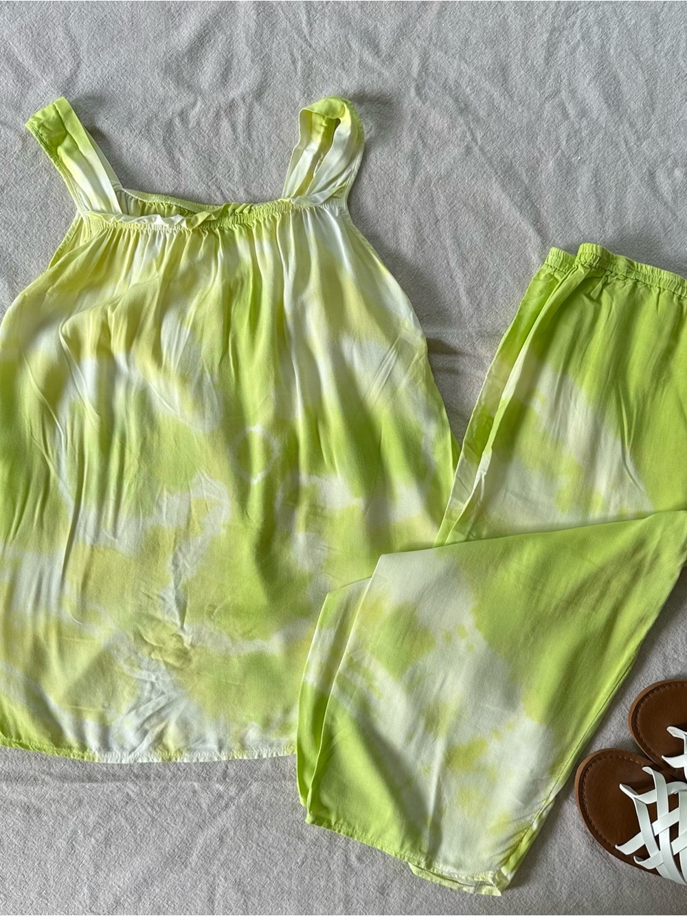 2-Piece Lime Green Tie-Dye Lounge Co-ord Set Boho Hippie